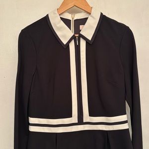 Ted Baker London Fit & Flare Women 3 Black and White Long Sleeve Collared Dress